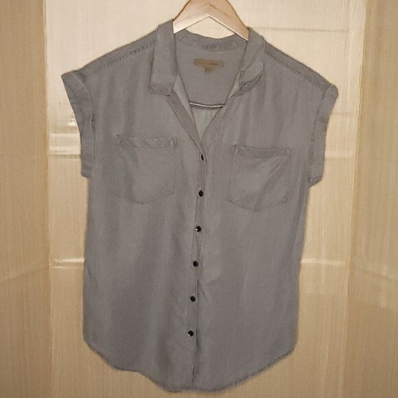 Jachs Girlfriend Black Faded Look Tencel Button Front Top Small - Picture 1 of 5